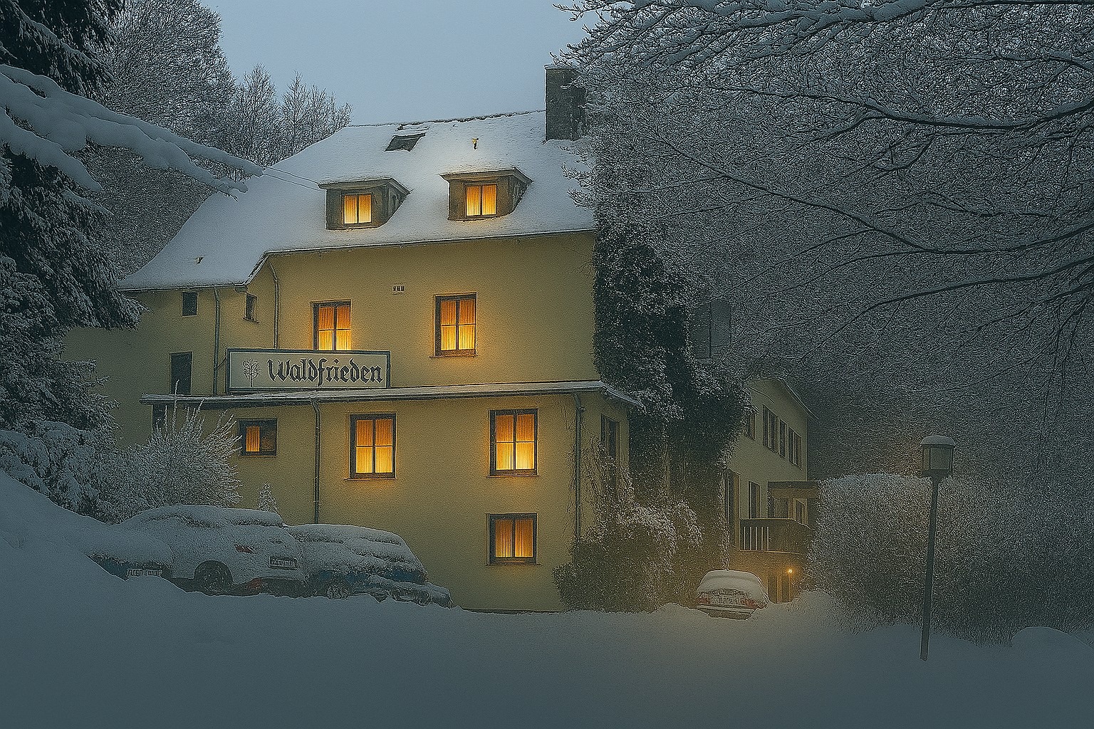 Erzgebirge-Pension im Winter – verschneite Landschaft für deinen Winterurlaub mit Herz in Wolkenstein